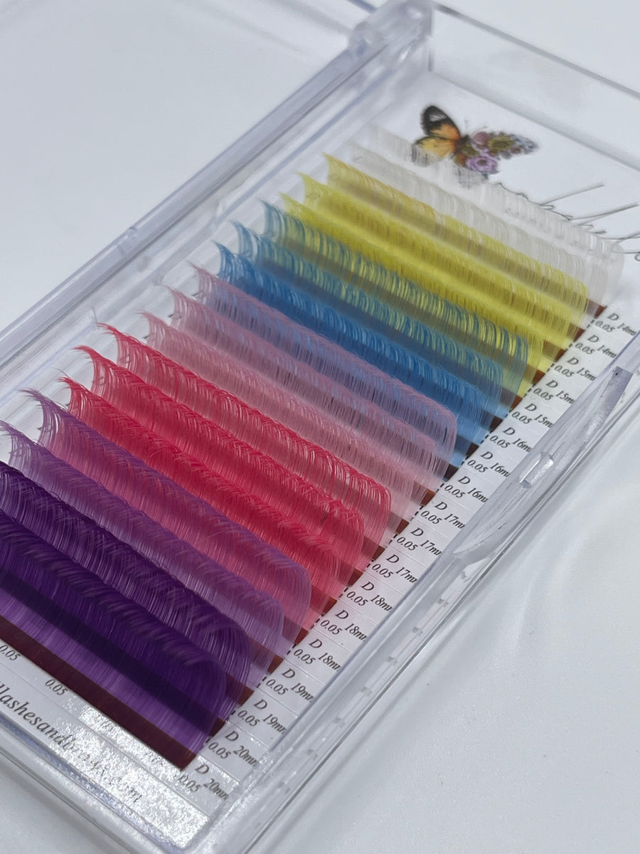 RAINBOW COLOR MIX TRAYS D curl 0.05   14MM-20MM (18row)