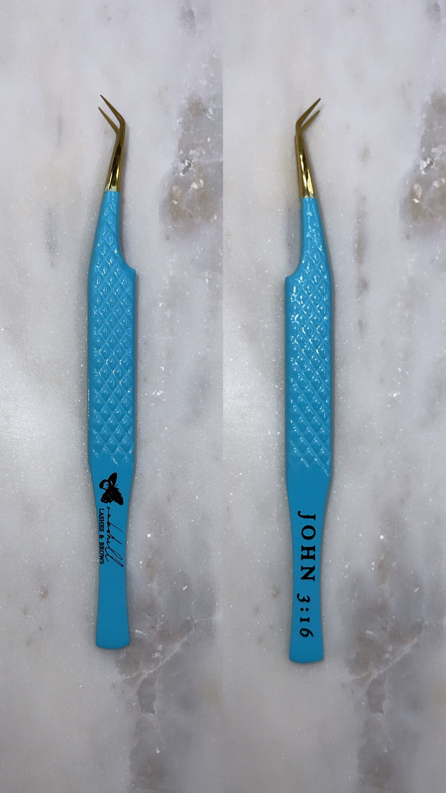 Bella Tweezer in Tiffany /gold with John 3:16